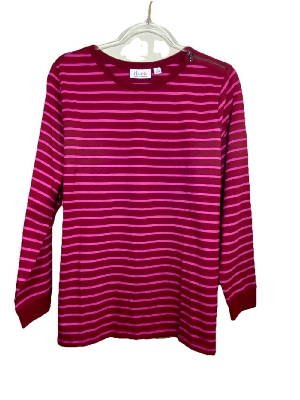 Denim & Co Size 1X Pink & Red Striped Stretch Long Sleeve Tunic Top NEW